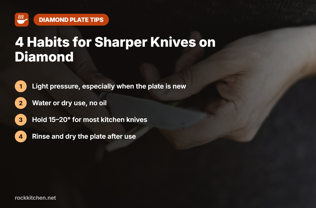 Tips for sharpening a kitchen knife on a diamond plate