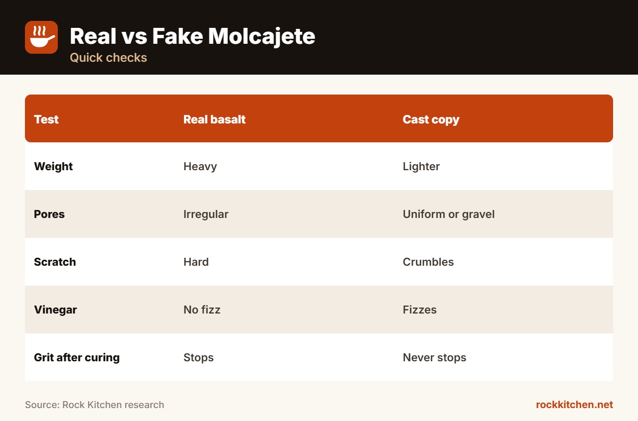 Real vs Fake Molcajete at a glance